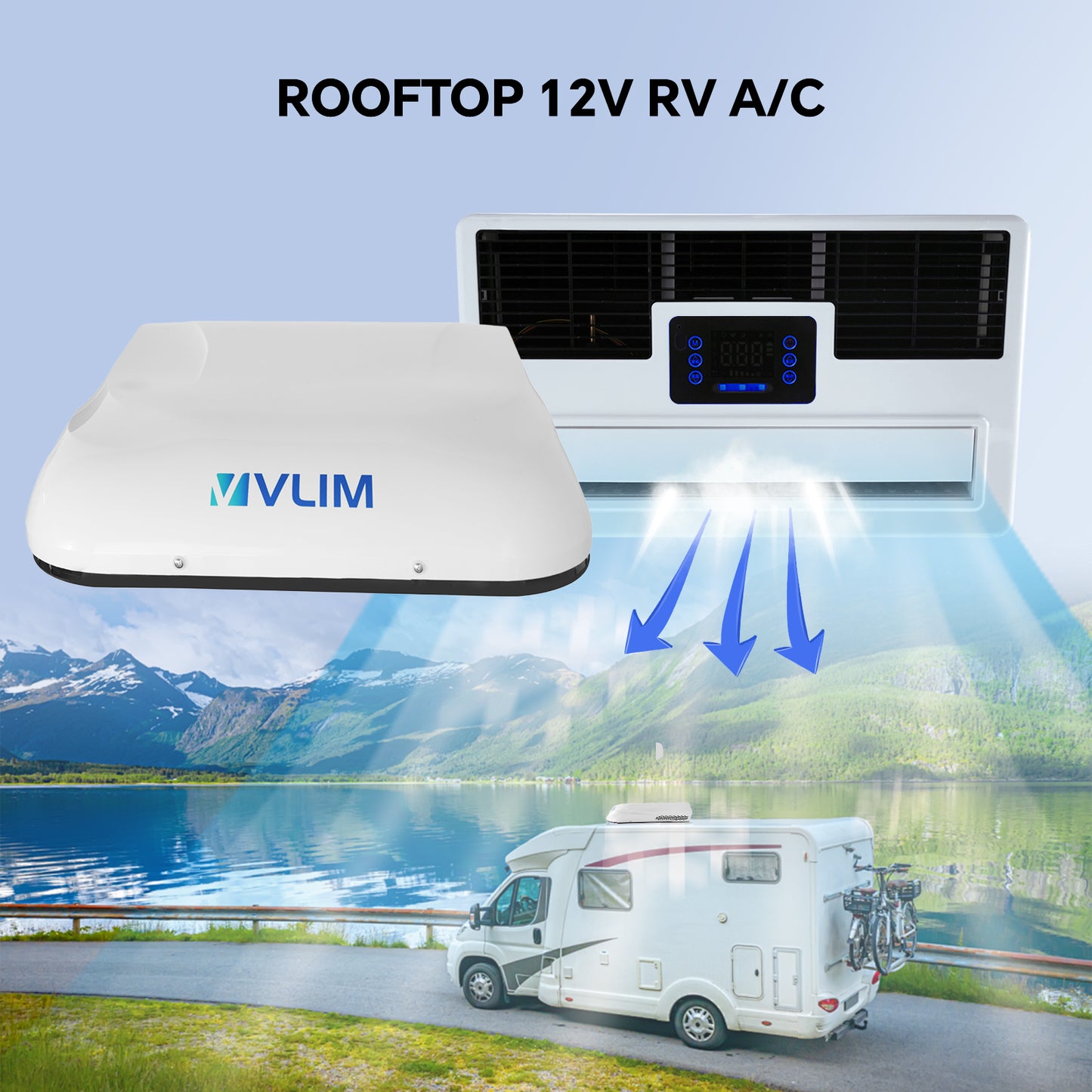 12V RV Air Conditioner, 12000 BTU Top Mounted Cooling Parking Air Conditioner for RVs, Trucks, Vans, Campers