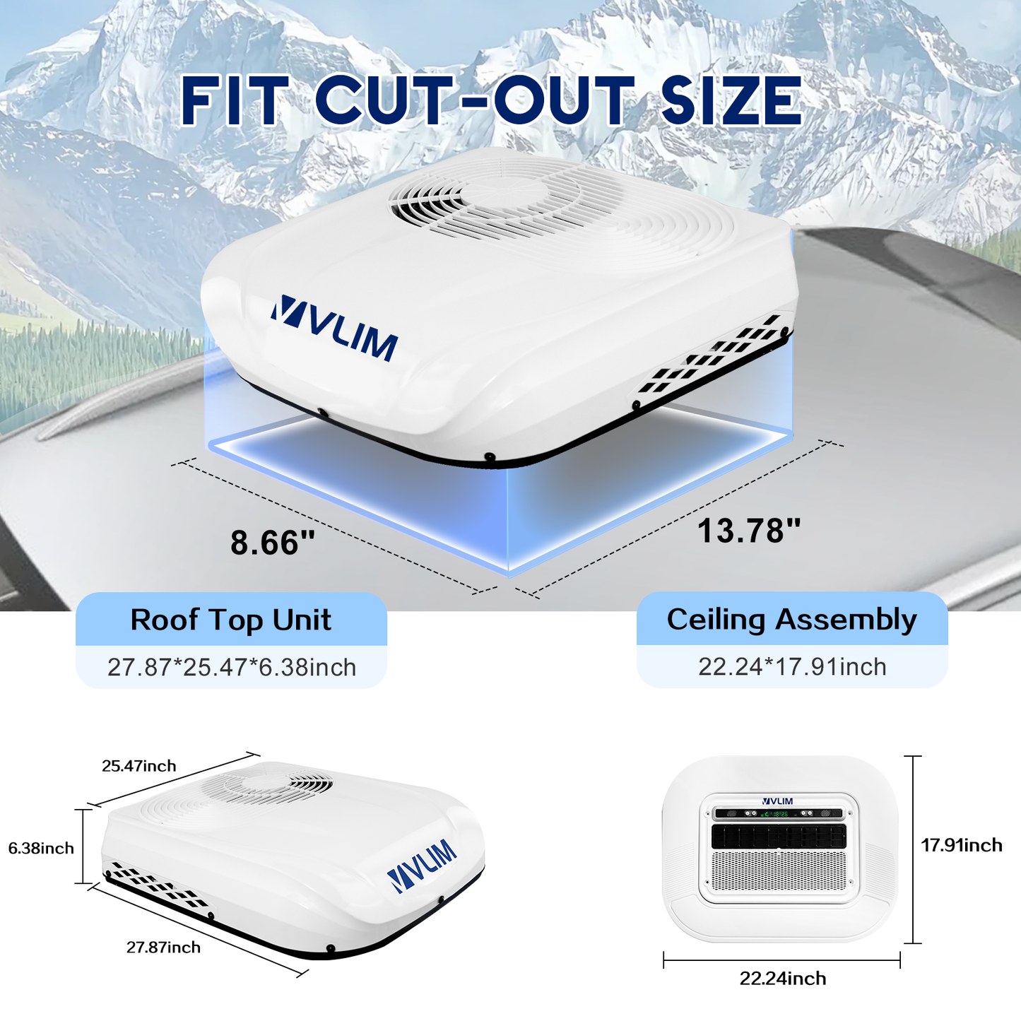 12V RV Air Conditioner, 9500 BTU Top Mounted Cooling Parking Air Conditioner for RVs, Trucks, Vans, Campers