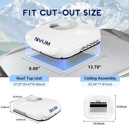 12V RV Air Conditioner, 9500 BTU Top Mounted Cooling Parking Air Conditioner for RVs, Trucks, Vans, Campers