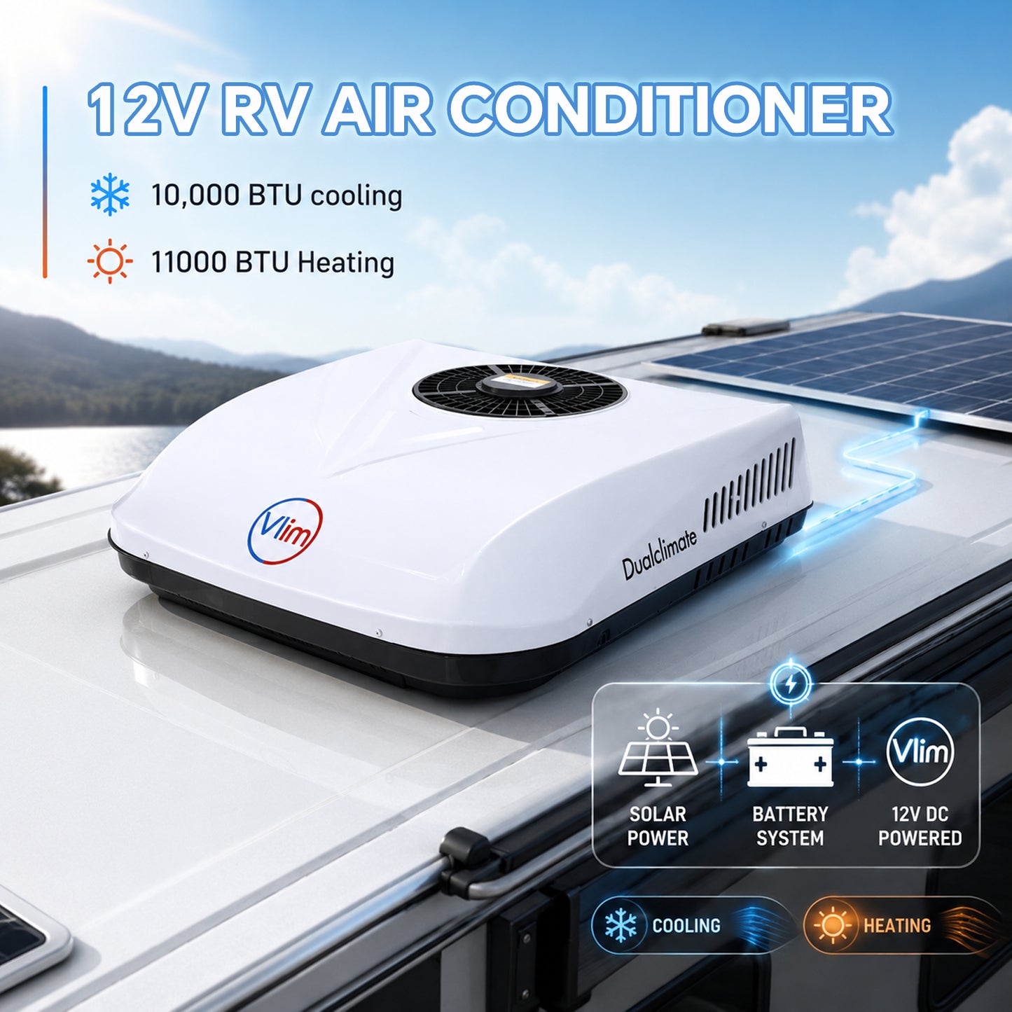 12V/24V DC Inverter RV Rooftop Air Conditioner 10000 BTU With Heat Pump