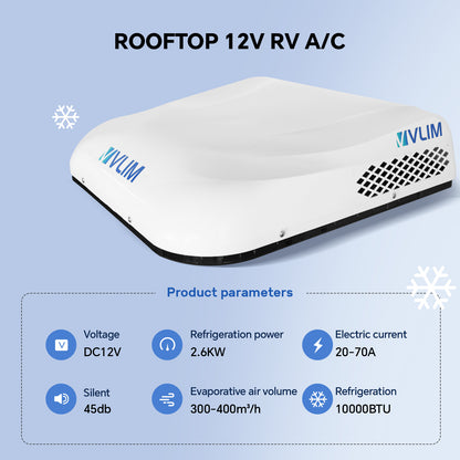 12V RV Air Conditioner, 12000 BTU Top Mounted Cooling Parking Air Conditioner for RVs, Trucks, Vans, Campers