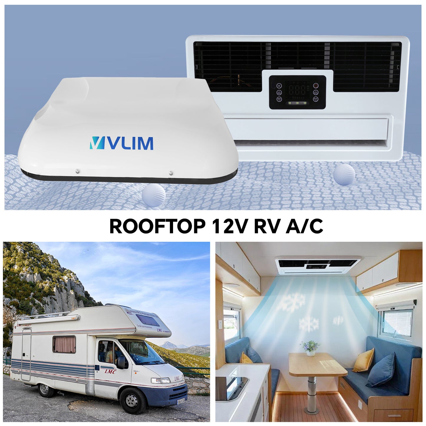 12V RV Air Conditioner, 12000 BTU Top Mounted Cooling Parking Air Conditioner for RVs, Trucks, Vans, Campers