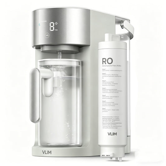 VLIM Countertop Reverse Osmosis Water Filter – Water Purifying Units for Potable Water for Domestic Use, 3:1 Pure-to-Drain Ratio, Filter Life Indicator & Auto-Fill Pitcher System